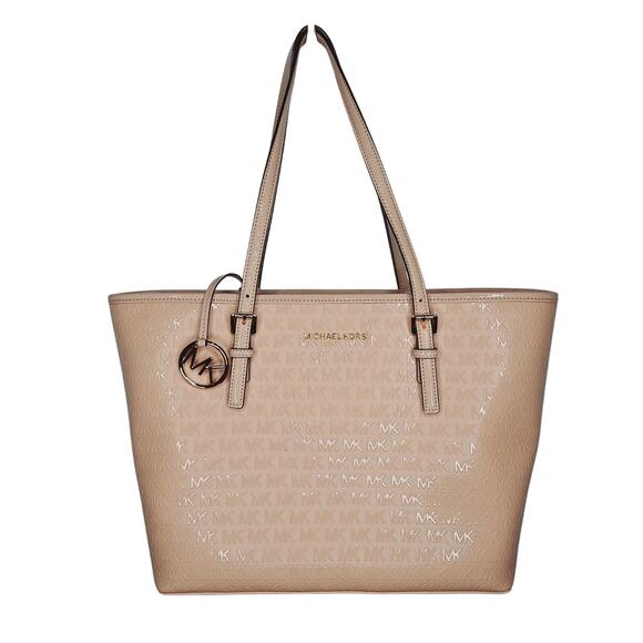 MICHAEL KORS Jet Set Travel Medium Oyster Tote Bag 38T8XTVT2A Patent Leather - Picture 1 of 16